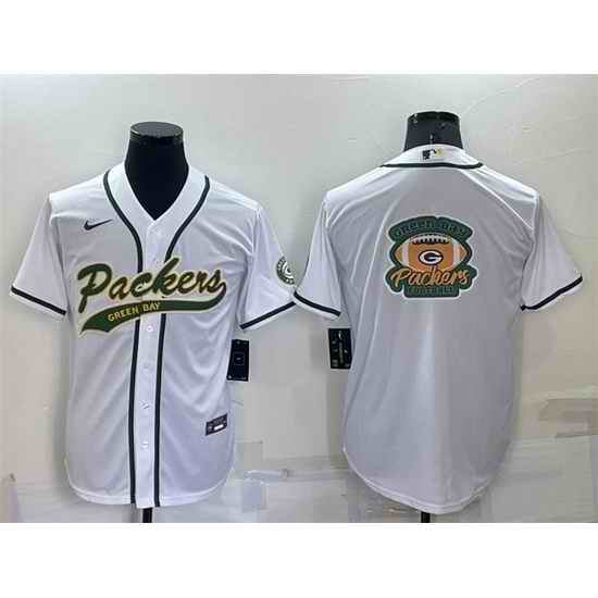Men Green Bay Packers White Team Big Logo With Patch Cool Base Stitched Baseb->green bay packers->NFL Jersey