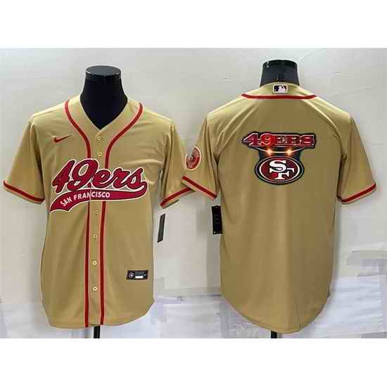 Men San Francisco 49ers Gold Team Big Logo With Patch Cool Base Stitched Baseb->san francisco 49ers->NFL Jersey