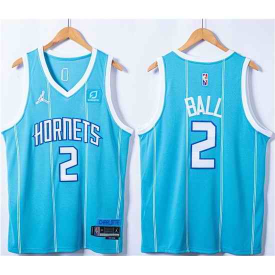 Men Charlotte Hornets #2 LaMelo Ball Blue 75th Anniversary Stitched NBA JerseyS->charlotte hornets->NBA Jersey