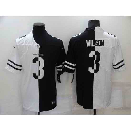 Men Denver Broncos #3 Russell Wilson White Black Split Stitched jersey->denver broncos->NFL Jersey