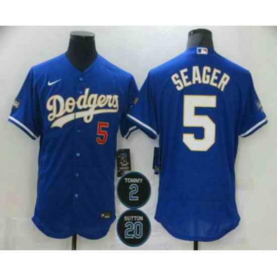 Men Los Angeles Dodgers 5 Corey Seager Blue #2 20 Patch Stitched MLB Flex Base Nike Jersey->los angeles dodgers->MLB Jersey