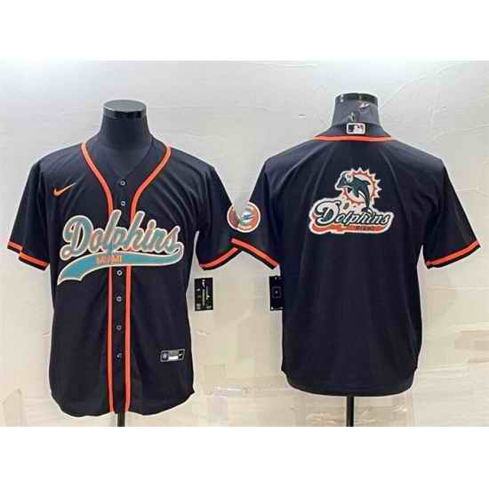 Men Miami Dolphins Black Team Big Logo With Patch Cool Base Stitched Baseball Jersey->miami dolphins->NFL Jersey