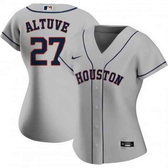 Women Houston Astros #27 Jose Altuve Grey Cool Base Stitched Baseball Jersey