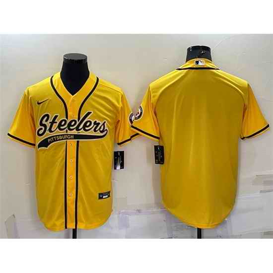 Men Pittsburgh Steelers Blank Yellow With Patch Cool Base Stitched Baseball Jersey->san francisco 49ers->NFL Jersey