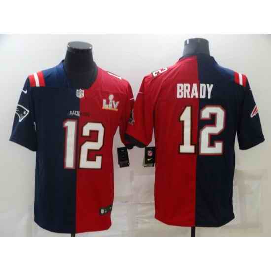 Men Tampa Bay Buccaneers #12 Tom Brady Red Navy Super Bowl Split GOAT Stitched Jersey->tampa bay buccaneers->NFL Jersey