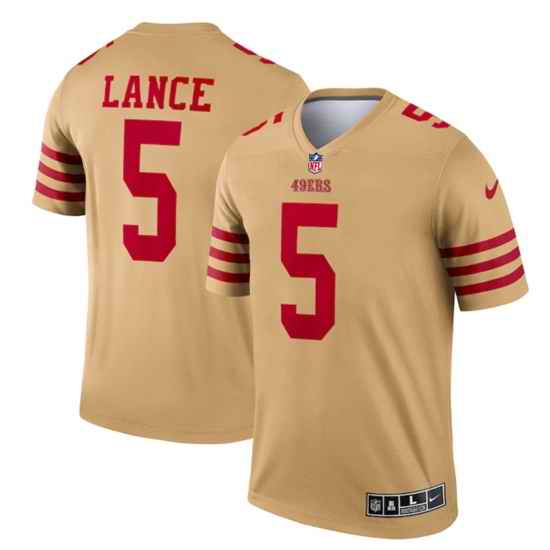 Men San Francisco 49ers #5 Trey Lance 2022 New Gold Inverted Legend Stitched Football Jersey->san francisco 49ers->NFL Jersey