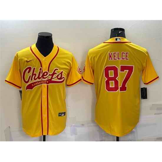 Men Kansas City Chiefs #87 Travis Kelce Gold With Patch Cool Base Stitched Baseball Jersey->los angeles chargers->NFL Jersey