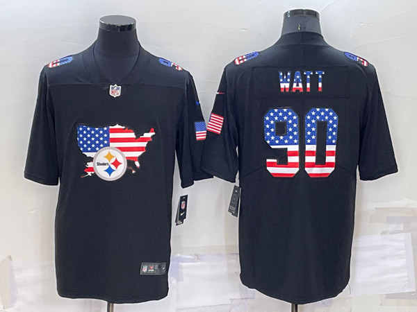 Men's Pittsburgh Steelers #90 T.J. Watt Black USA Flag Limited Stitched Jersey->pittsburgh steelers->NFL Jersey