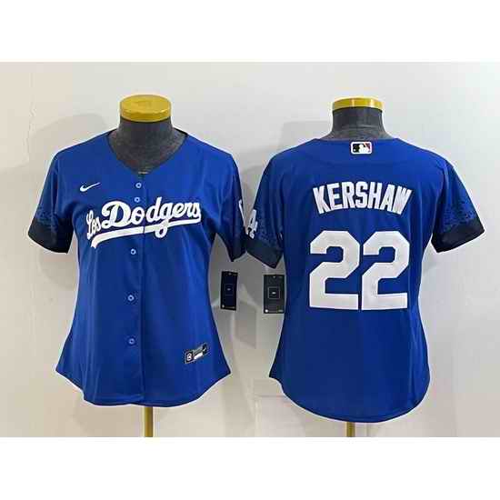 Women's Los Angeles Dodgers #22 Clayton Kershaw Blue 2021 City Connect Cool Base Stitched Jersey->women mlb jersey->Women Jersey