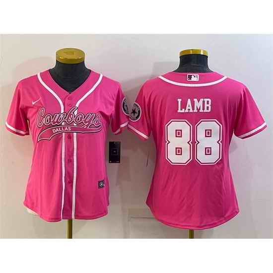 Women Dallas Cowboys #88 CeeDee Lamb Pink With Patch Cool Base Stitched Baseball Jersey->women nfl jersey->Women Jersey