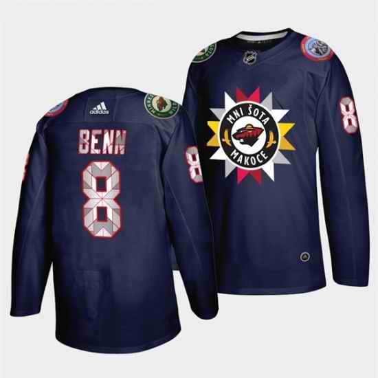 Men Minnesota Wild #8 Jordie Benn 2021 22 Navy Native American Heritage Day Stitched Jersey->minnesota wild->NHL Jersey