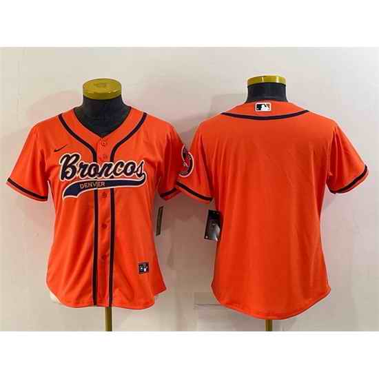Women Denver Broncos Blank Orange With Patch Cool Base Stitched Baseball Jersey->women nfl jersey->Women Jersey