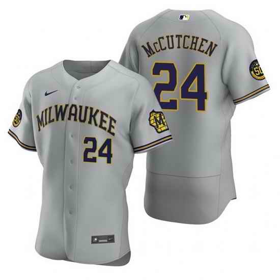 Men Milwaukee Brewers #24 Andrew McCutchen Grey Flex Base Stitched MLB jersey->milwaukee brewers->MLB Jersey