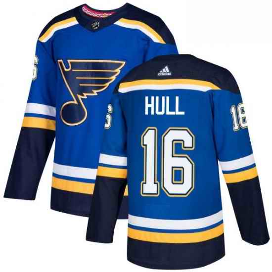 Mens Adidas St Louis Blues #16 Brett Hull Authentic Royal Blue Home NHL Jersey->st.louis blues->NHL Jersey