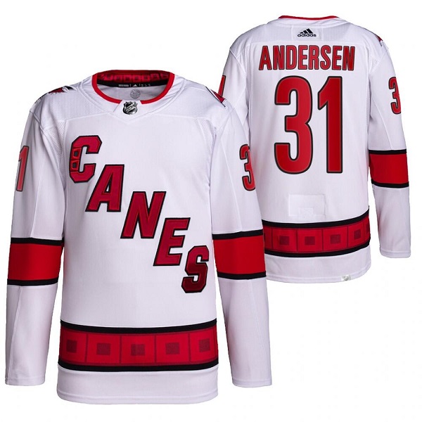Men's Carolina Hurricanes #31 Frederik Andersen White Stitched Jersey->carolina hurricanes->NHL Jersey