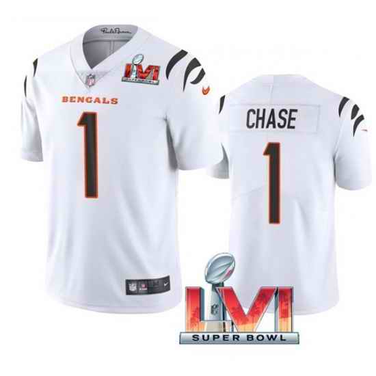 Nike Cincinati Bengals #1 Ja'Marr Chase White 2022 Super Bowl LVI Vapor Limited Jersey->cincinnati bengals->NFL Jersey