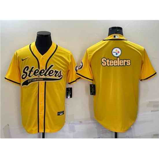 Men Pittsburgh Steelers Yellow Team Big Logo With Patch Cool Base Stitched Baseball Jersey->pittsburgh steelers->NFL Jersey