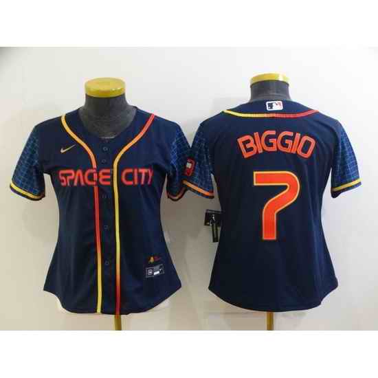 Women's Houston Astros #7 Craig Biggio 2022 Navy Blue City Connect Cool Base Stitched Jersey->women mlb jersey->Women Jersey