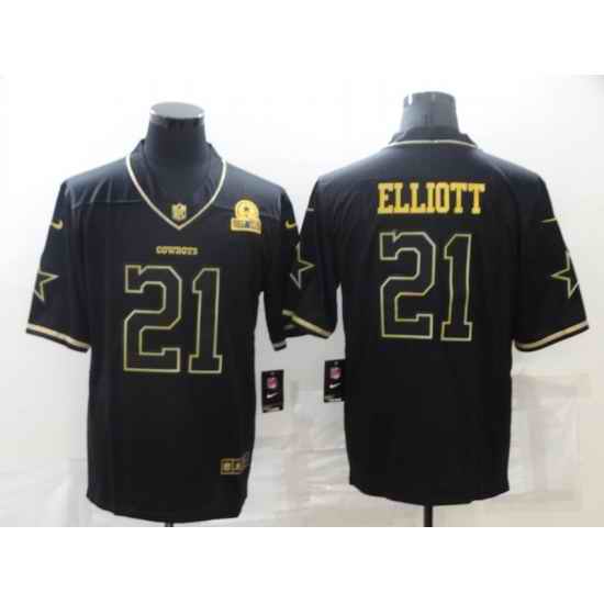 Men Dallas Cowboys #21 Ezekiel Elliott Black Golden Edition Limited Stitched Jersey->dallas cowboys->NFL Jersey