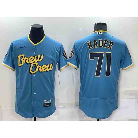 Men Milwaukee Brewers #71 Josh Hader 2022 Powder Blue City Connect Flex Base Stitched Jersey->milwaukee brewers->MLB Jersey