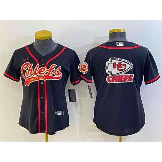 Women Kansas City Chiefs Black Team Big Logo With Patch Cool Base Stitched Baseball Jersey->women nfl jersey->Women Jersey
