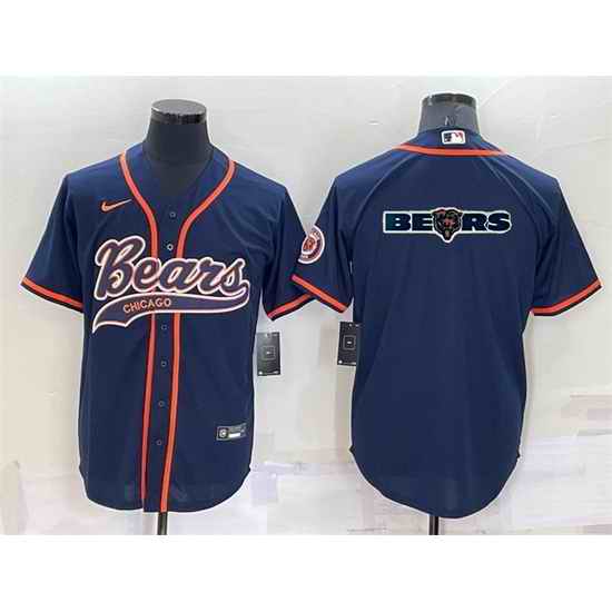 Men Chicago Bears Navy Team Big Logo With Patch Cool Base Stitched Baseb->cincinnati bengals->NFL Jersey