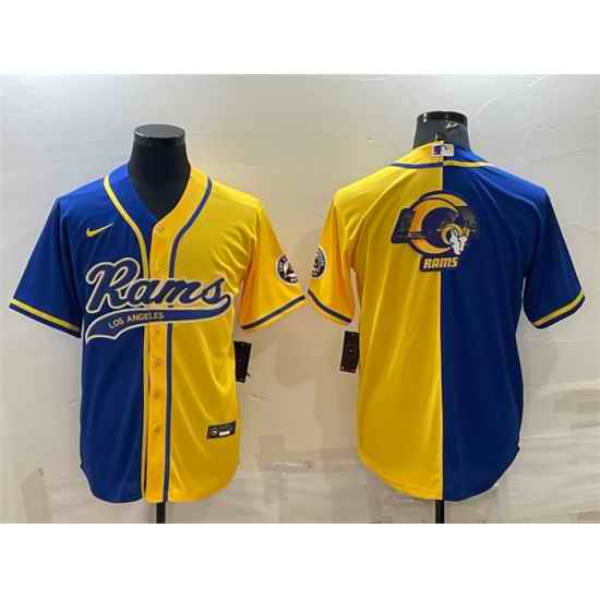 Men Los Angeles Rams Royal Yellow Split Team Big Logo With Patch Cool Base Stitched Baseball Jersey->los angeles rams->NFL Jersey
