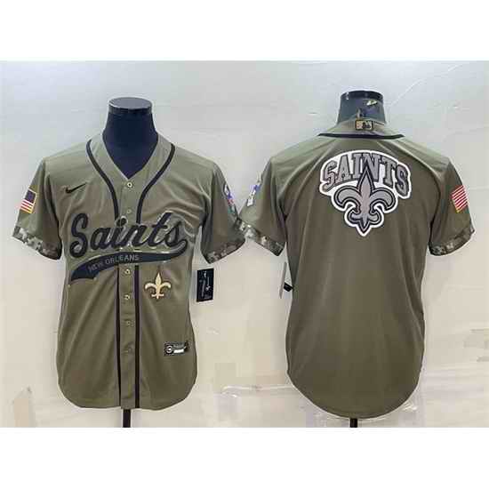Men New Orleans Saints Olive 2022 Salute To Service Team Big Logo Cool Base Stitched Baseball Jersey->new york giants->NFL Jersey
