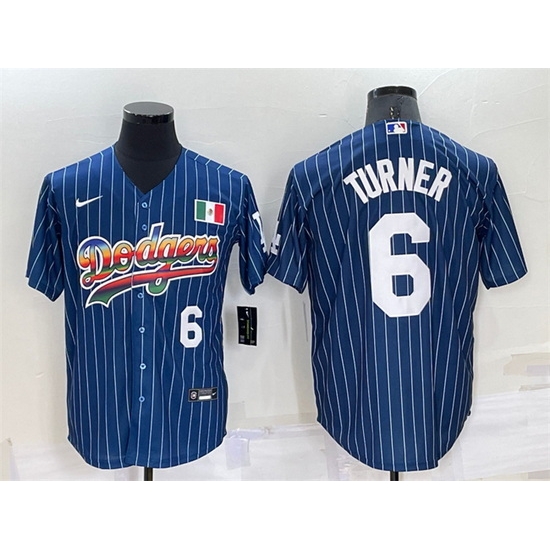 Men Los Angeles Dodgers #6 Trea Turner Navy Mexico Rainbow Cool Base Stitched Baseball Jersey->los angeles dodgers->MLB Jersey