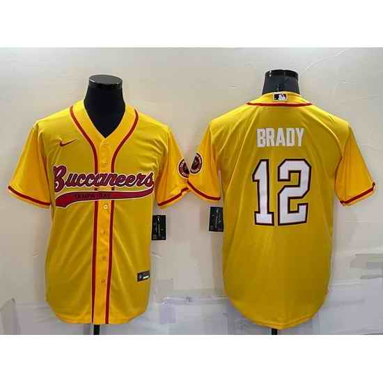 Men Tampa Bay Buccaneers #12 Tom Brady Yellow Cool Base Stitched Baseball Jersey->new york jets->NFL Jersey