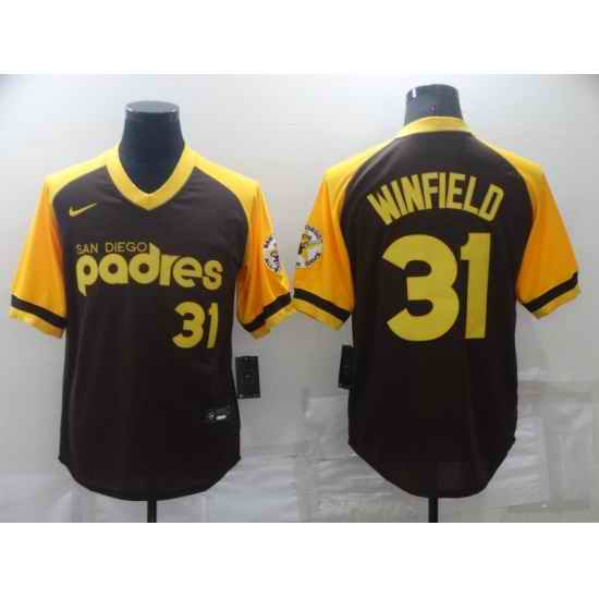 Men's San Diego Padres #31 Dave Winfield Brown Cooperstown Collection Stitched Throwback Jersey->san diego padres->MLB Jersey