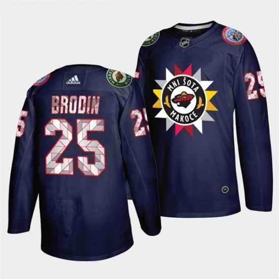 Men Minnesota Wild 25 Jonas Brodin 2021 #22 Navy Native American Heritage Day Stitched Jersey->minnesota wild->NHL Jersey