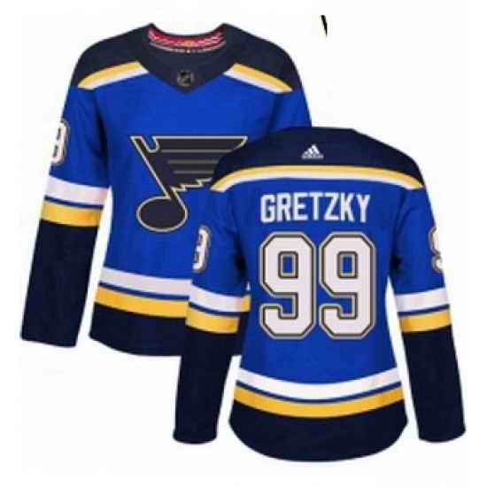Womens Adidas St Louis Blues #99 Wayne Gretzky Authentic Royal Blue Home NHL Jersey->women nhl jersey->Women Jersey