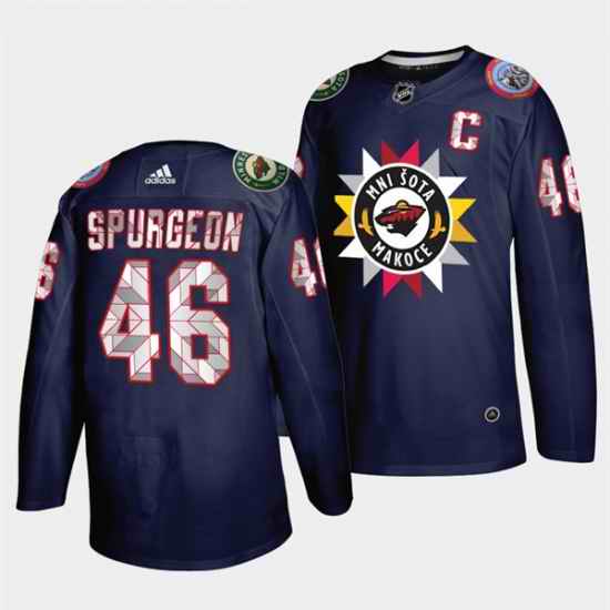 Men Minnesota Wild 46 Jared Spurgeon 2021 #22 Navy Native American Heritage Day Stitched Jersey->minnesota wild->NHL Jersey