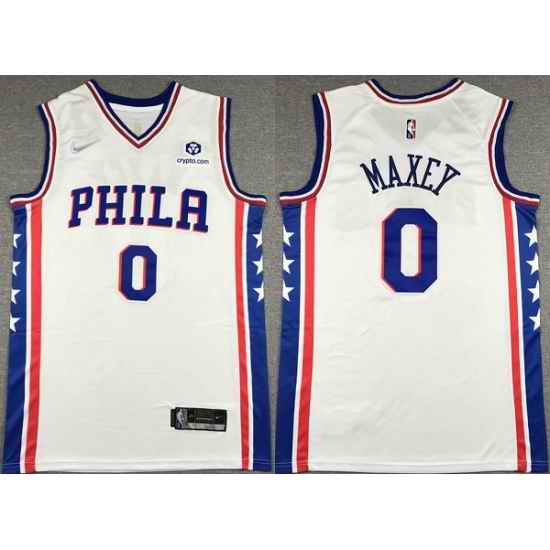 Men's Philadelphia 76ers #0 Tyrese Maxey White 75th Anniversary Association Edition Swingman Stitched Jersey->philadelphia 76ers->NBA Jersey
