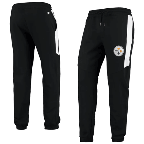 Men's Pittsburgh Steelers Starter Black/White Goal Post Fleece Pants->pittsburgh steelers->NFL Jersey