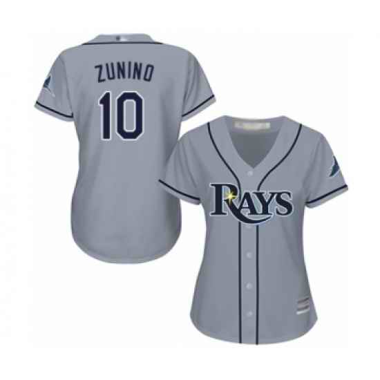 Women's Tampa Bay Rays #10 Mike Zunino Authentic Grey Road Cool Base Baseball Player Jersey->women mlb jersey->Women Jersey