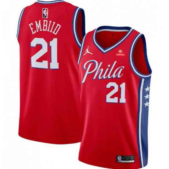 Men's Philadelphia 76ers #21 Joel Embiid Red Statement Edition Stitched Jersey->philadelphia 76ers->NBA Jersey