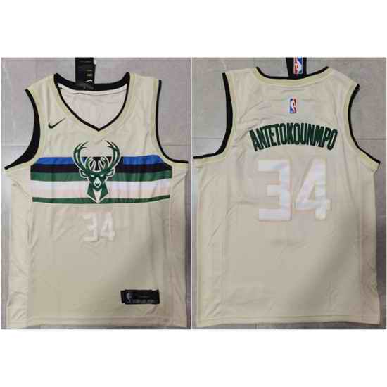 Men Milwaukee Bucks #34 Giannis Antetokounmpo Cream Stitched Jersey->milwaukee bucks->NBA Jersey