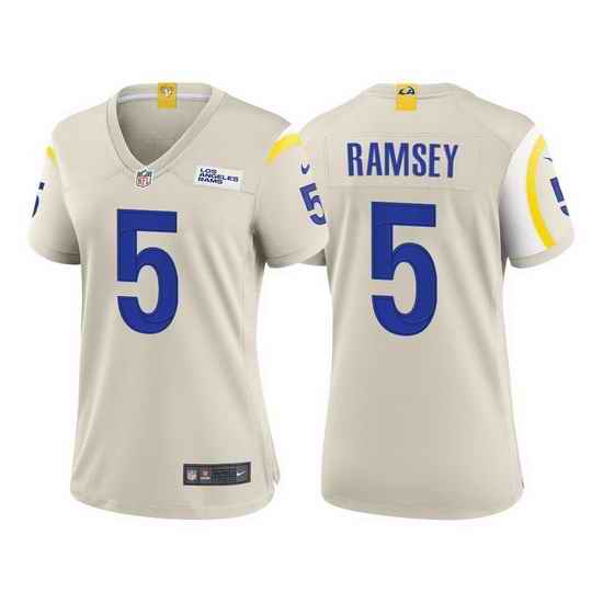 Women Los Angeles Rams #5 Jalen Ramsey Bone Stitched Football Limited Jersey->women nfl jersey->Women Jersey