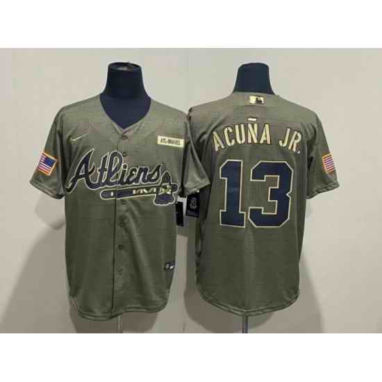 Men Atlanta Braves #13 Ronald Acuna Jr  2021 Camo Salute To Service Cool Base Stitched Jersey->cleveland indians->MLB Jersey
