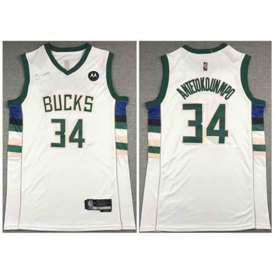 Men Milwaukee Bucks #34 Giannis Antetokounmpo White 75th Anniversary Stitched Basketball Jersey->milwaukee bucks->NBA Jersey