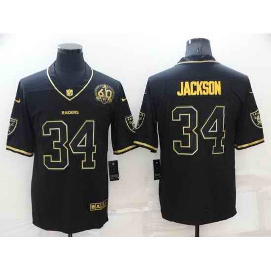 Men Las Vegas Raiders #34 Bo Jackson Black Gold With 60th Anniversary Patch Vapor Limited Stitched jersey->las vegas raiders->NFL Jersey