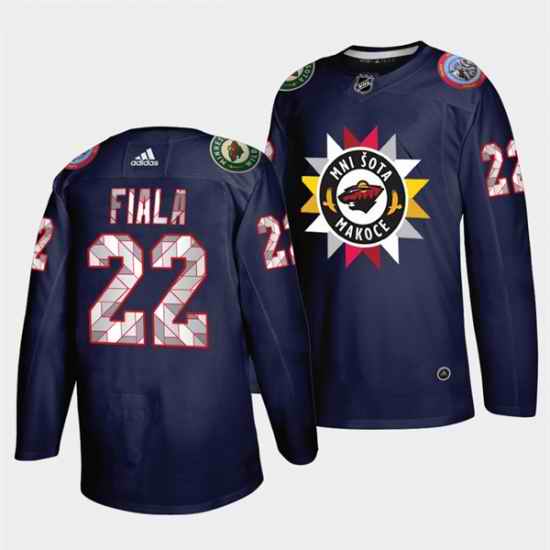 Men Minnesota Wild #22 Kevin Fiala 2021 #22 Navy Native American Heritage Day Stitched Jersey->minnesota wild->NHL Jersey