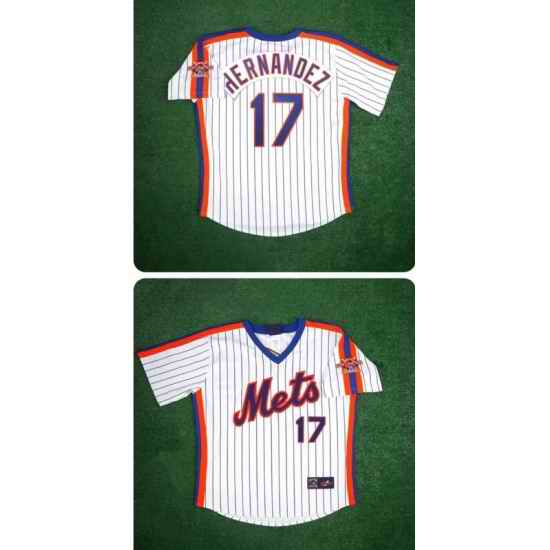Men Mets #17 Hernandez White Stitched Baseball Jersey->new york mets->MLB Jersey
