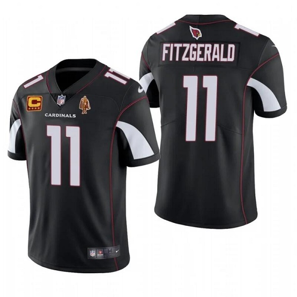 Men's Arizona Cardinals #11 Larry Fitzgerald Black With C Patch & Walter Payton Patch Limited Stitched Jersey->arizona cardinals->NFL Jersey