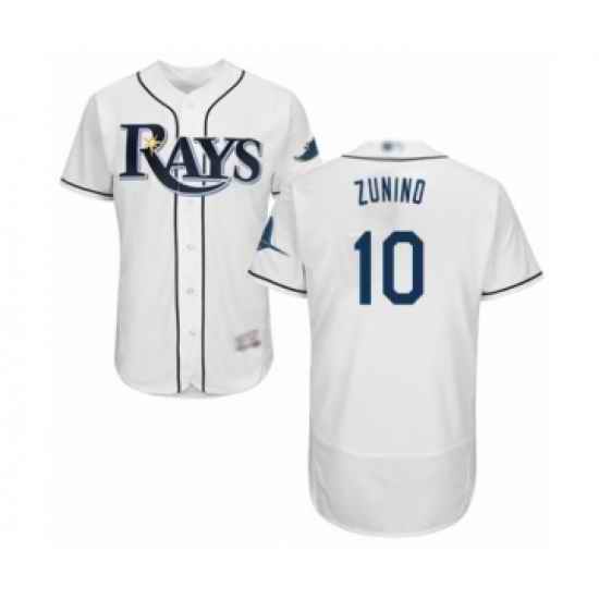 Men's Tampa Bay Rays #10 Mike Zunino Home White Home Flex Base Authentic Collection Baseball Player Jersey->tampa bay rays->MLB Jersey