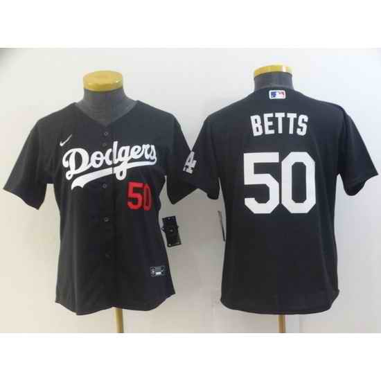 Women's Los Angeles Dodgers #50 Mookie Betts Black Stitched MLB Jersey(Run Small)->women mlb jersey->Women Jersey