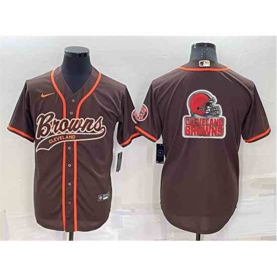 Men Cleveland Browns Brown Team Big Logo With Patch Cool Base Stitched Baseball Jersey->cleveland browns->NFL Jersey