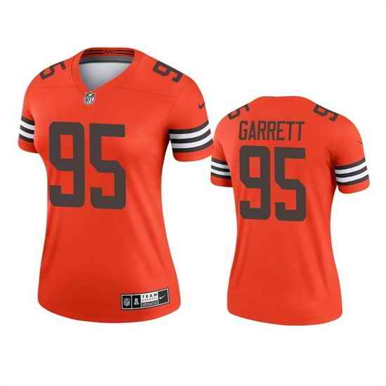 Women Cleveland Browns #95 Myles Garrett Orange Inverted Edition Stitched Jersey->women nfl jersey->Women Jersey